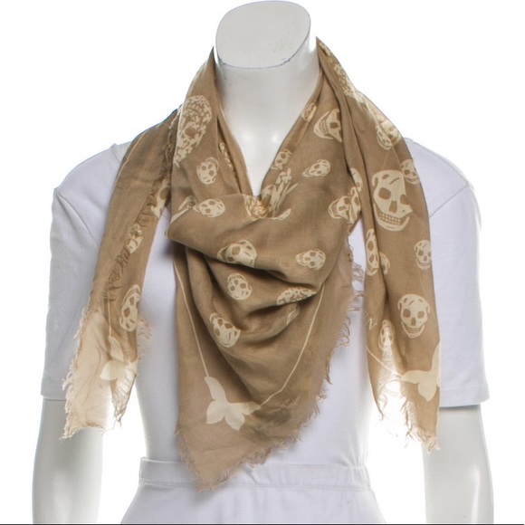 Alexander McQueen Brown Skull Print Scarf - Picture 3 of 5